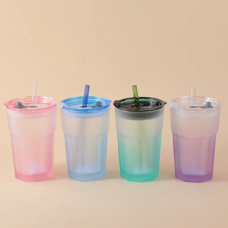 Painted octagonal glass cup-430ml