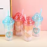 Ice cream lid straw plastic cup-380ml