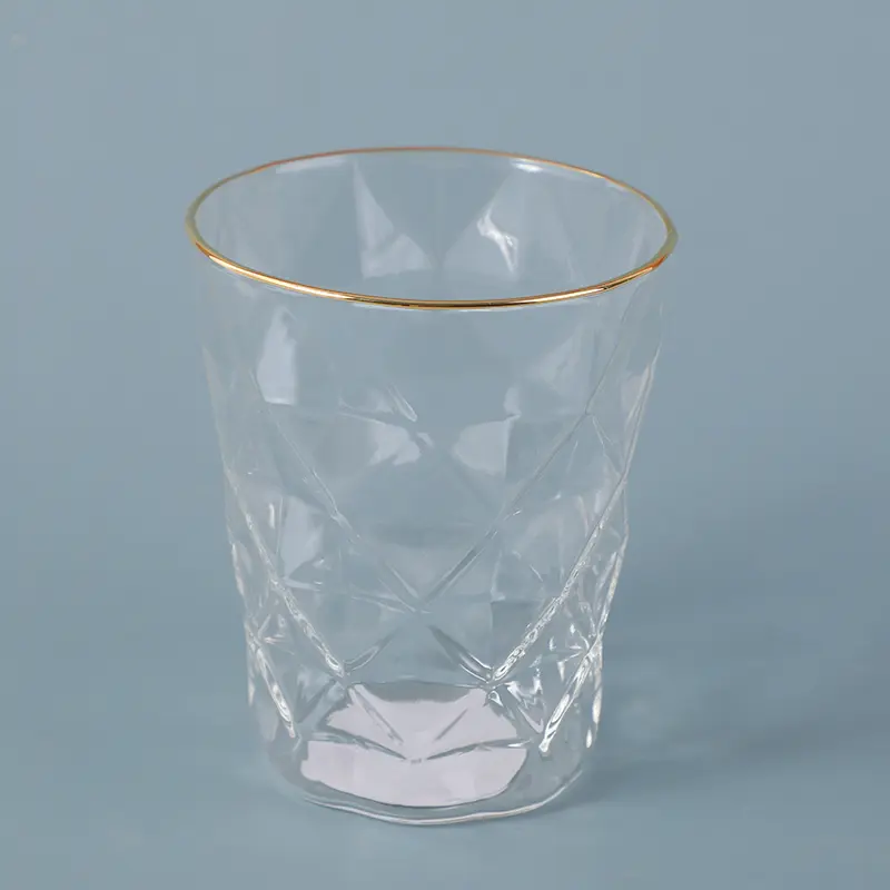Mouth gold brim diamond shaped glass cup