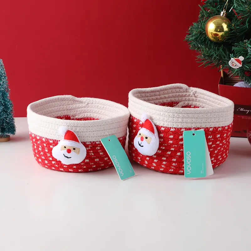Small cotton string storage bucket-santa