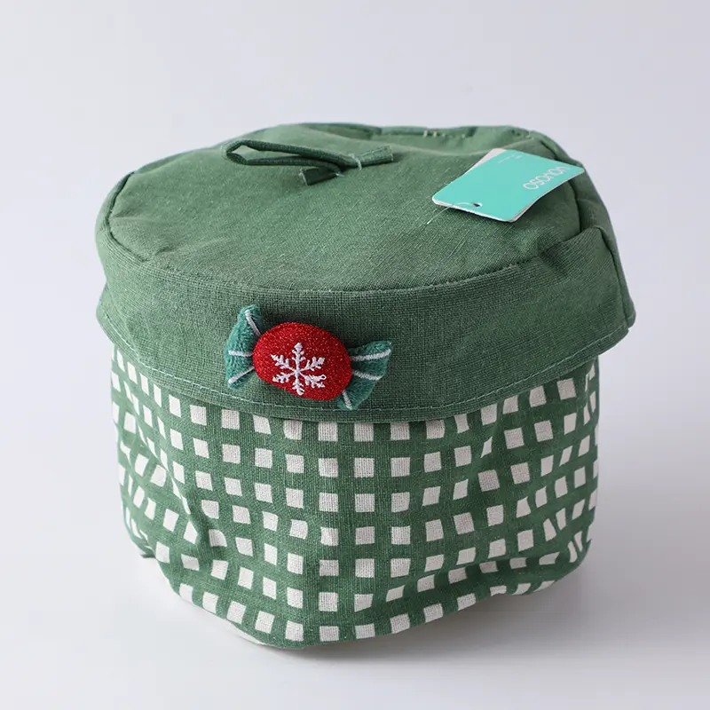 Christmas plaid round bucket with lid
