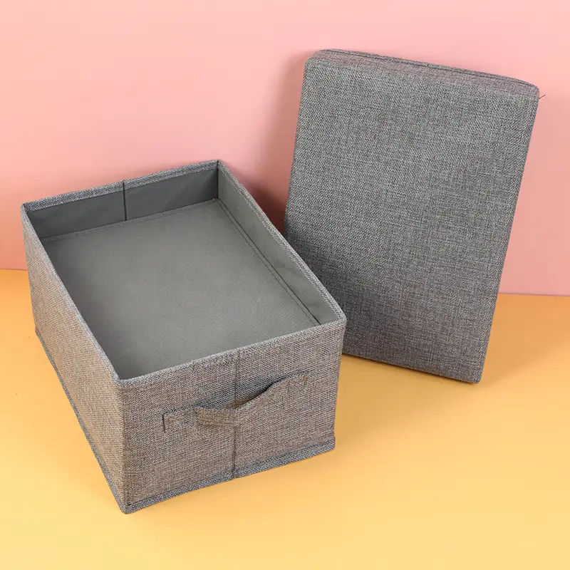 Cotton and linen storage box with lid-S