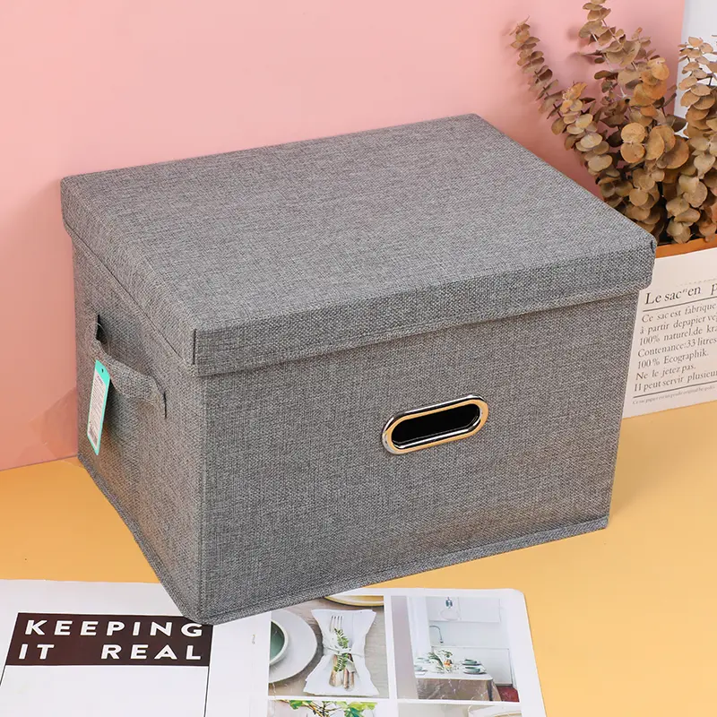 Cotton and linen storage box with lid-M