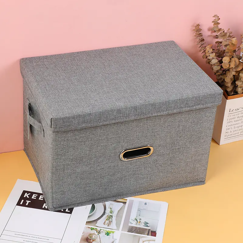 Cotton and linen storage box with lid-L