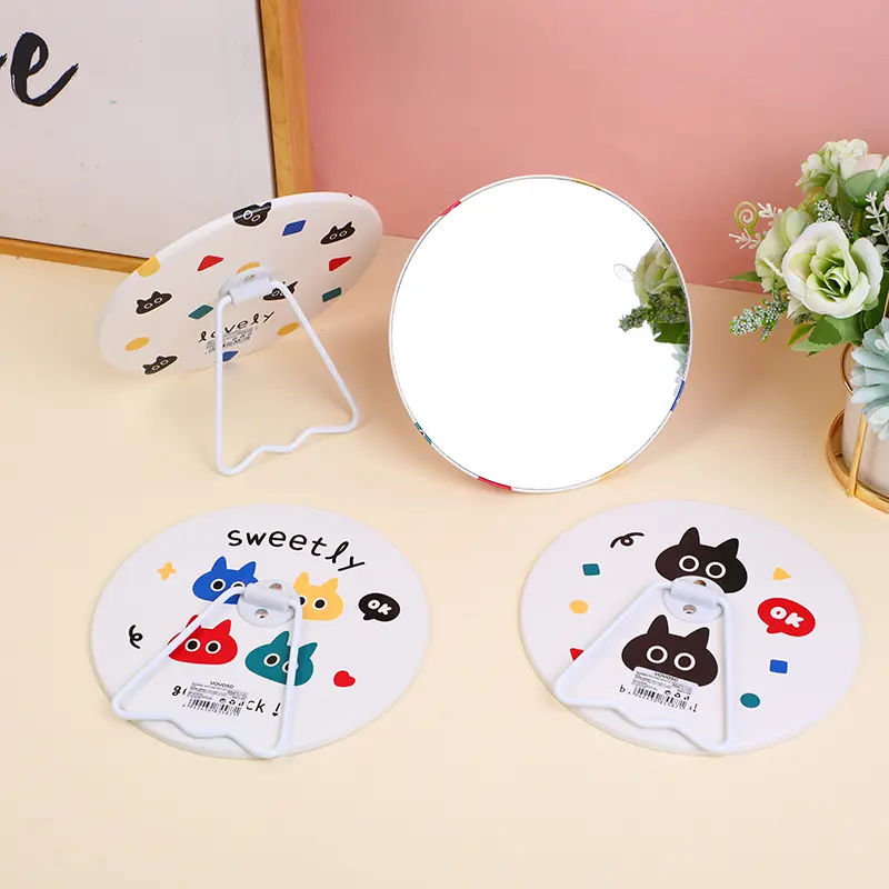 Round table mirror with bracket-black ca