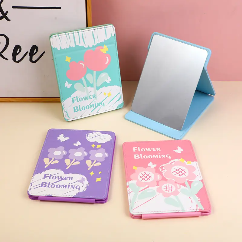 Crayon flower foldable leather mirror-la