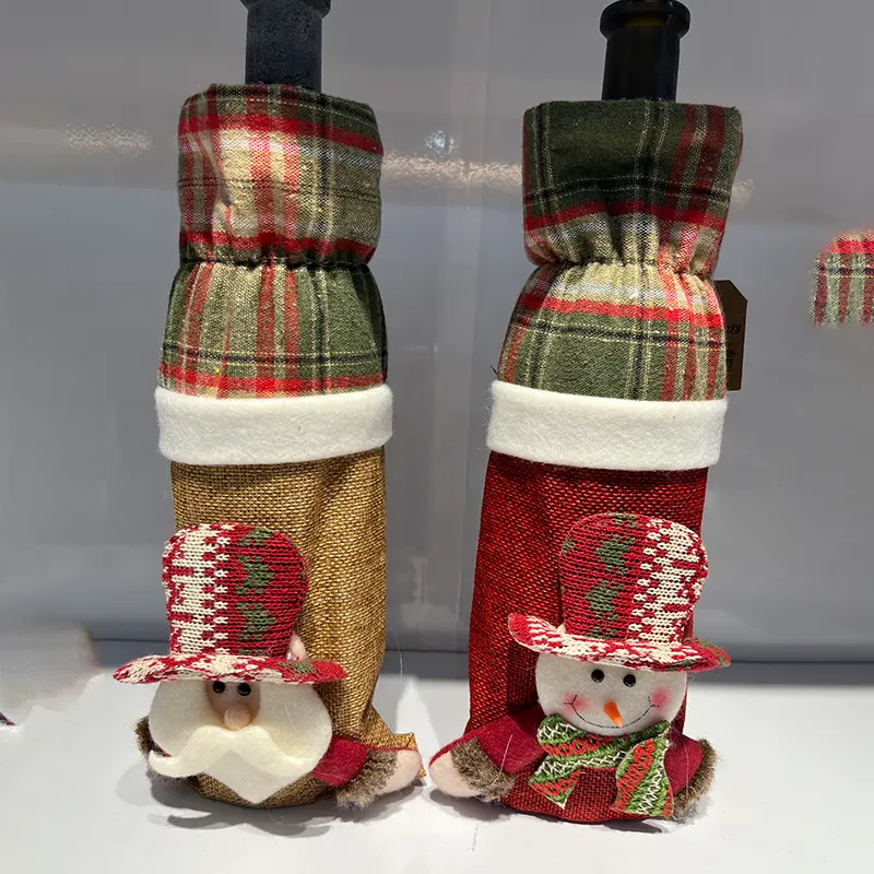 Plaid cartoon Christmas wine bottle cove