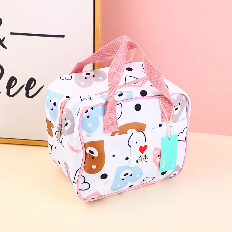 Square insulated bento bag-pink