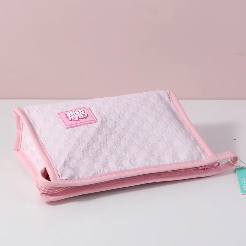Waffle square cosmetic bag-pink