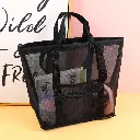 Black mesh beach bag with knitted should