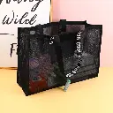 Black mesh beach bag with knitted should
