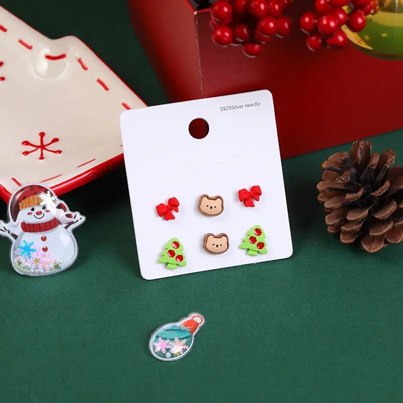 Christmas series red bowknot stud earrin