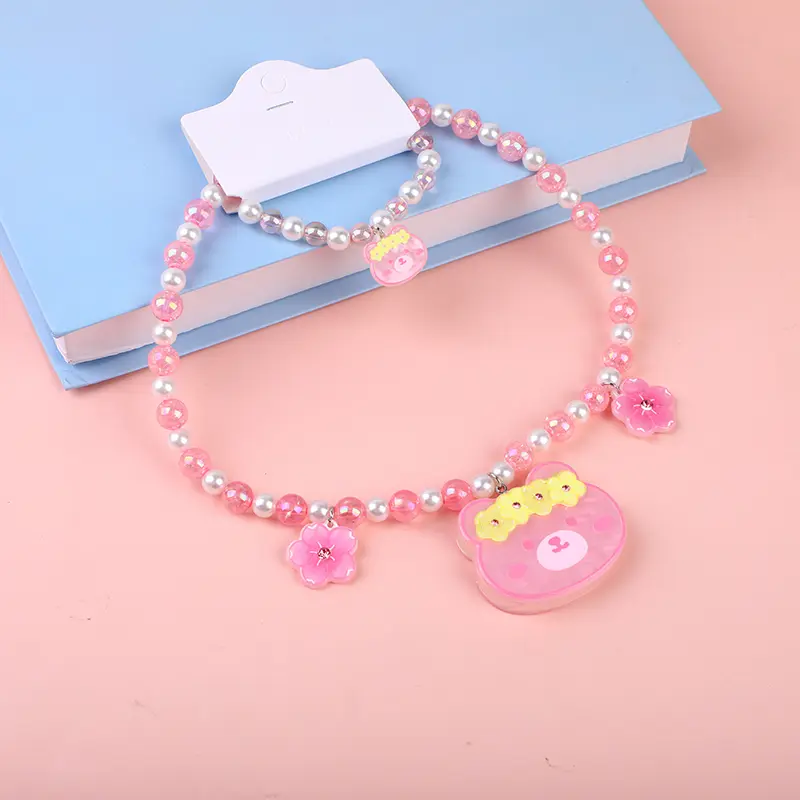 Bear head flower children's necklace-pin