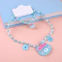 Bear head flower children's necklace-blu