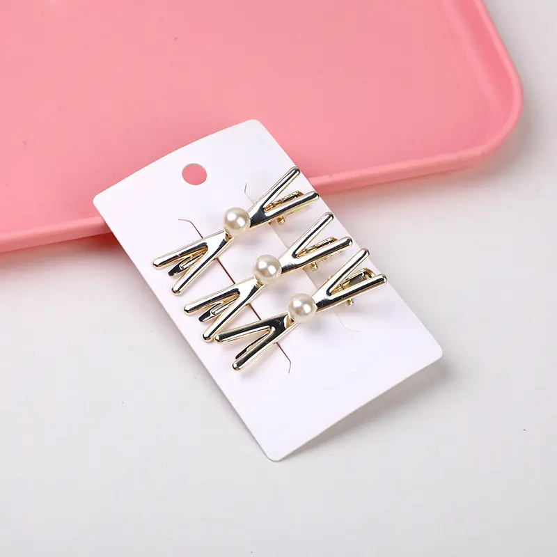 Pearl cross alloy hair clip-3pcs