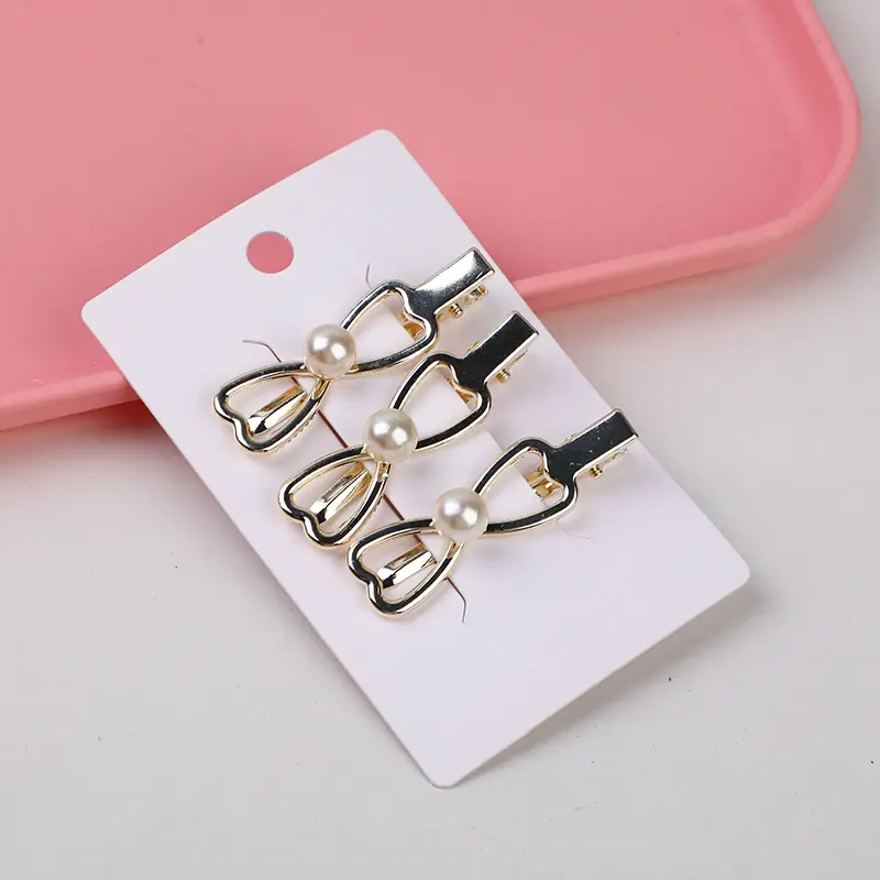 Pearl bowknot alloy hair clip-3pcs