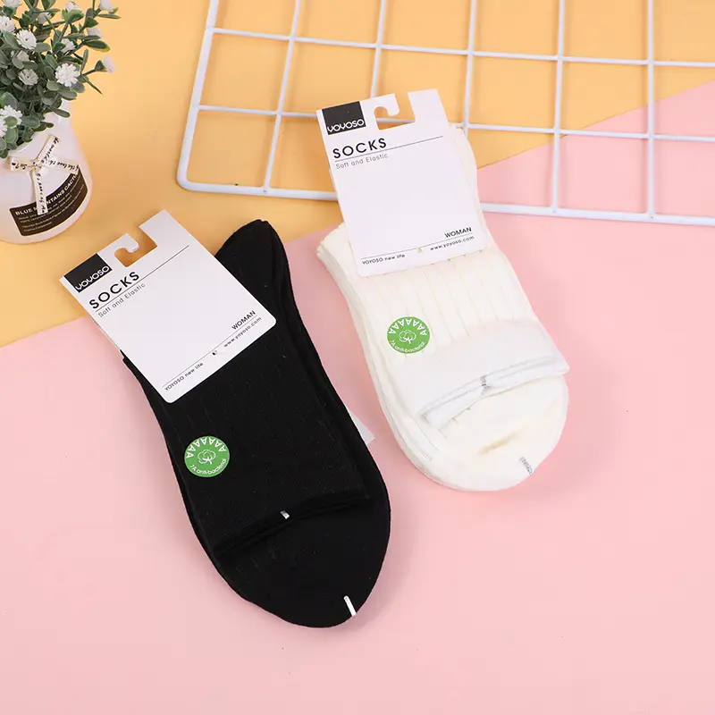 Plain striped mid-calf socks for women-t