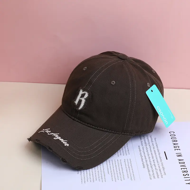 Korean style letter R baseball cap-grey