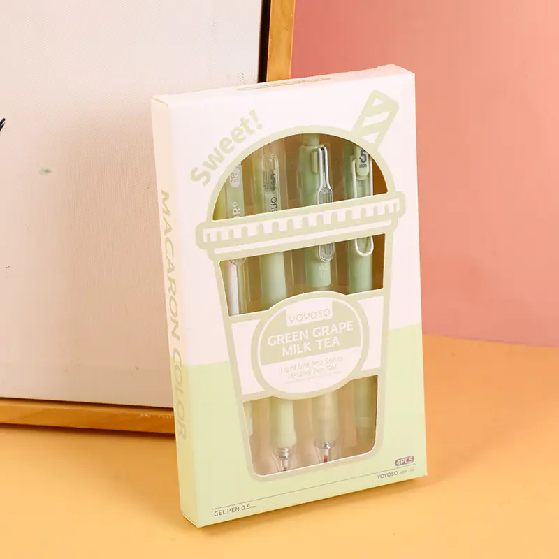 Green grape milk tea gel pen 4pcs-black