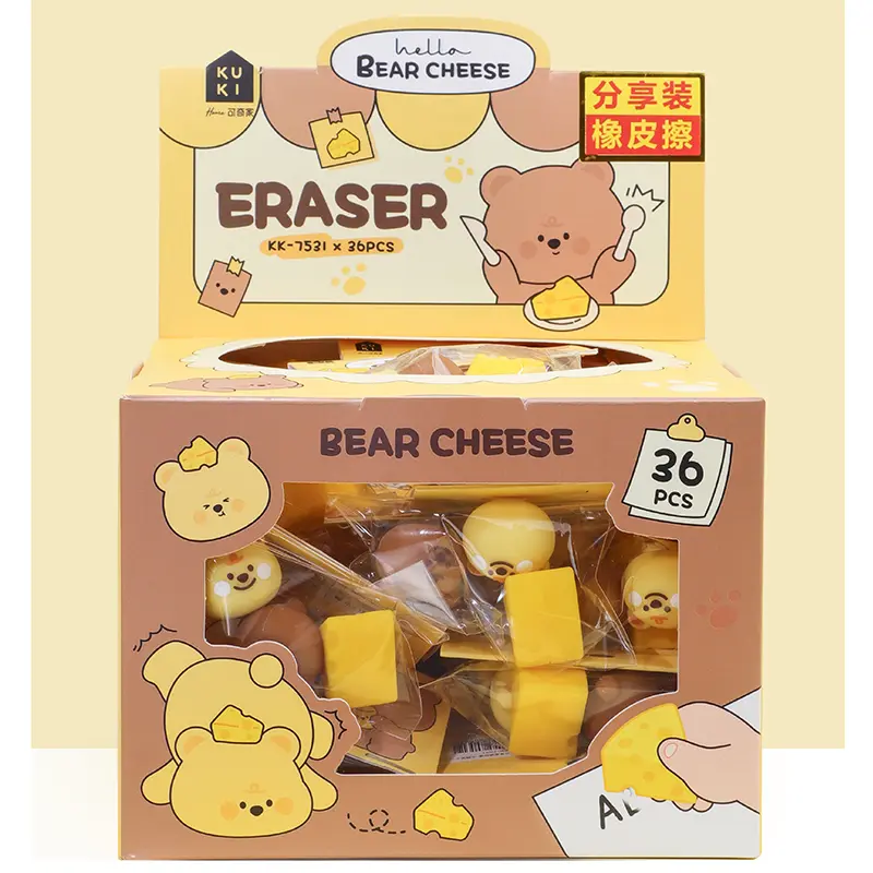 Bear cheese sharing bagged eraser