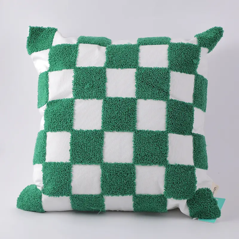 Cotton canvas towel embroidered throw pillow-checkerboard