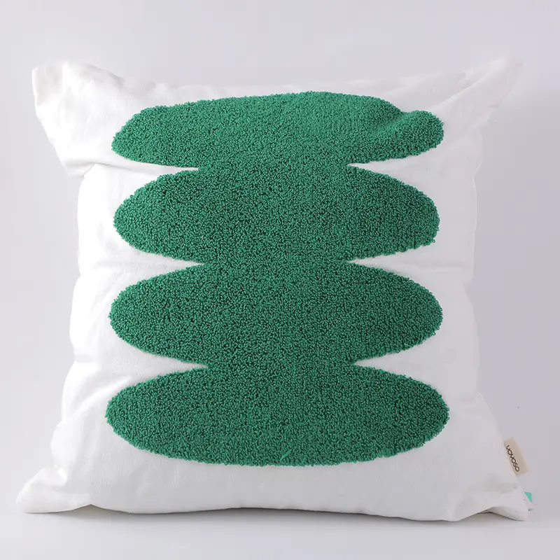 Cotton canvas towel embroidered throw pillow-green pattern