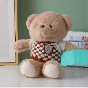 Khaki checkered sweater bear plush doll-