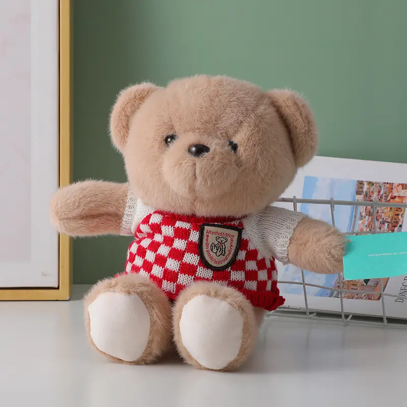 Red checkered sweater bear plush doll-22