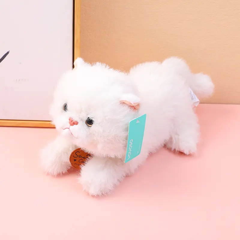 White lazy lying cat plush doll-25cm