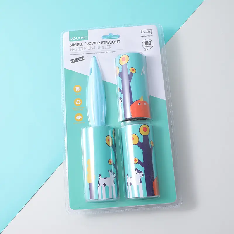 Simple flower straight handle lint roller x3 rolls
