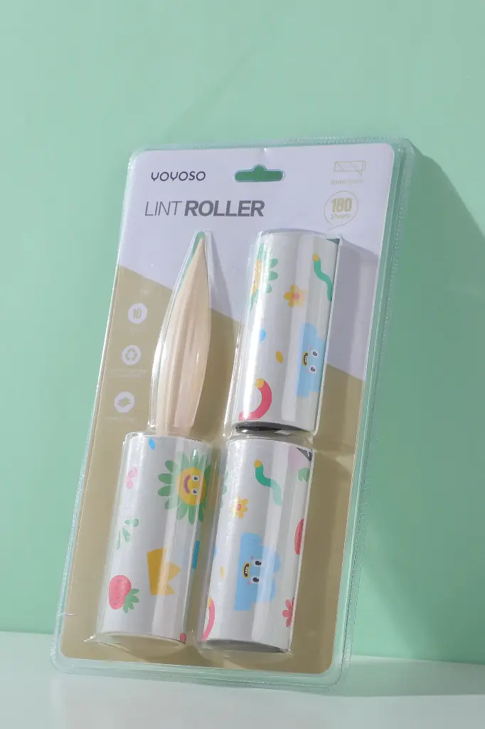 Pink flower straight handle lint roller x3 rolls