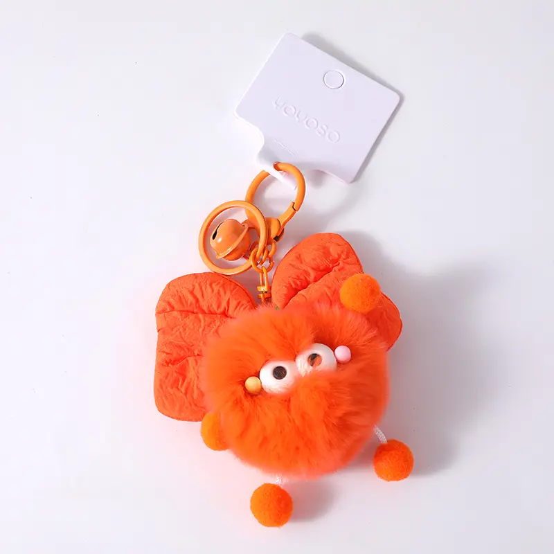 Rabbit hair ball with bowknot plush key chain