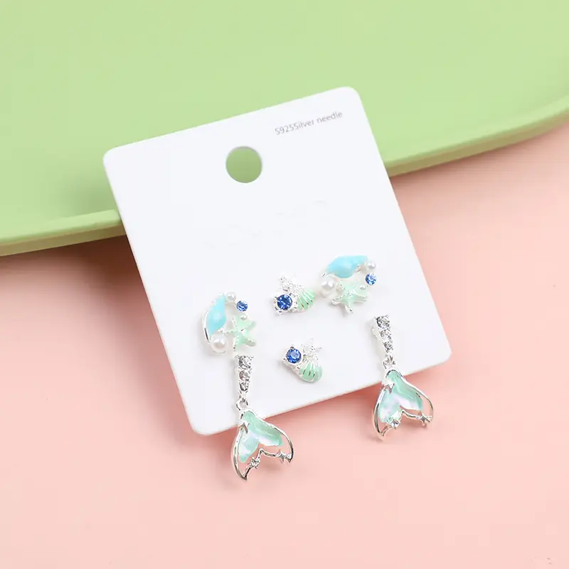 Blue stars stud earrings-3 pairs