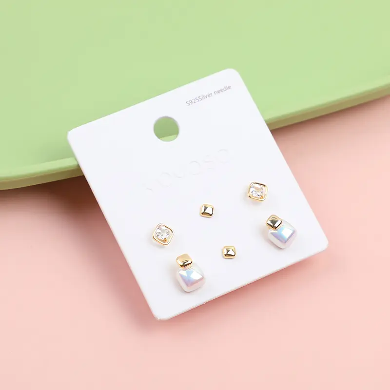 Simple geometric stud earrings-3 pairs