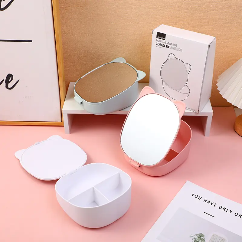 Folding storage cosmetic mirror