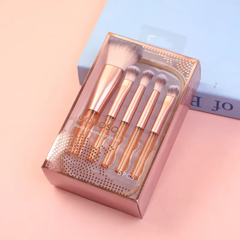 Pink and gold series makeup brush 5pcs set (storage bag for free)